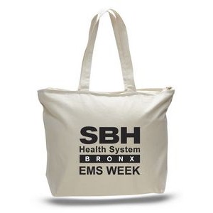 Natural Canvas Zipper Tote Bag w/ Squared Bottom - 1 Color (20"x15"x5")