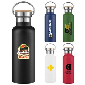 17oz Travel Stainless Steel Vacuum Insulated water bottle w/wood lid